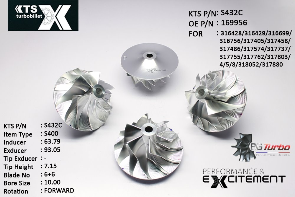 Turbo ROUE FORGÉE MFS PERFORMANCE - 6+6 PALES - INDUCER : 63,788 - EXDUCER : 93,05 - TYPE : S400ANGLE : 60° - ROTATION : Forward - SUPER BACK : 8,45 - BORE SIZE : 10
